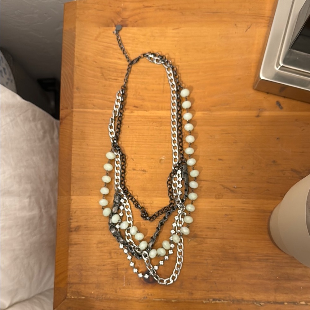 Elegant Multi-Layered Necklace with Silver and Cream Accents